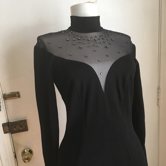 Vtg Lillie Rubin Sheer Mesh Panel Rhinestone Dress - Picture 4 of 8